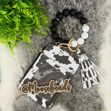 Cow Print Beaded Wristlet Keychain