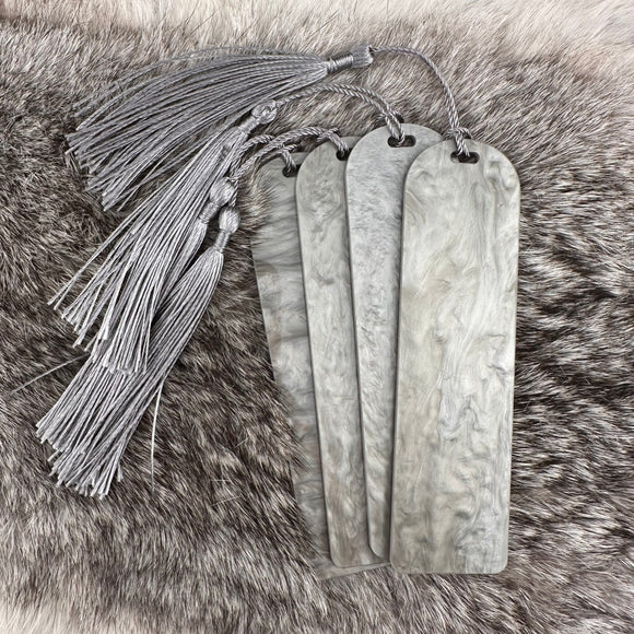 Silver Pearlescent Acrylic Beadable Bookmark w/ Tassel