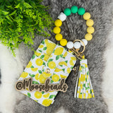 Lemons Beaded Wristlet Keychain