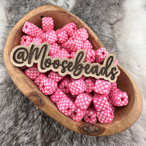 14mm Pink & White Checkered Cube Acrylic Beads