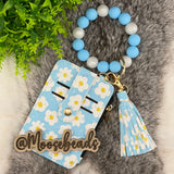 Blue Daisy Beaded Wristlet Keychain