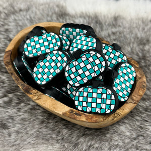 S-1051 Turquoise & White Checkered Pumpkin Silicone Focal EXCLUSIVE