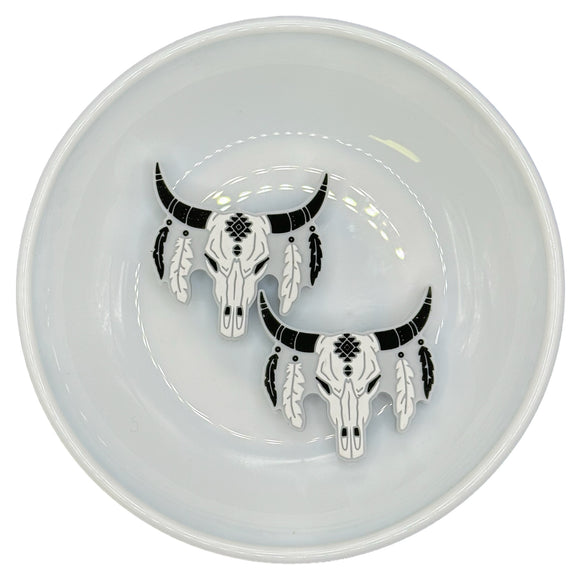 S-957 Black & White Boho Bull Skull (Copyrighted ) Silicone Buddy EXCLUSIVE