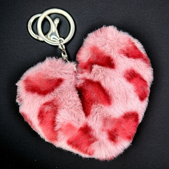 Extra Large Pink Leopard Heart Pom Pom Keychain