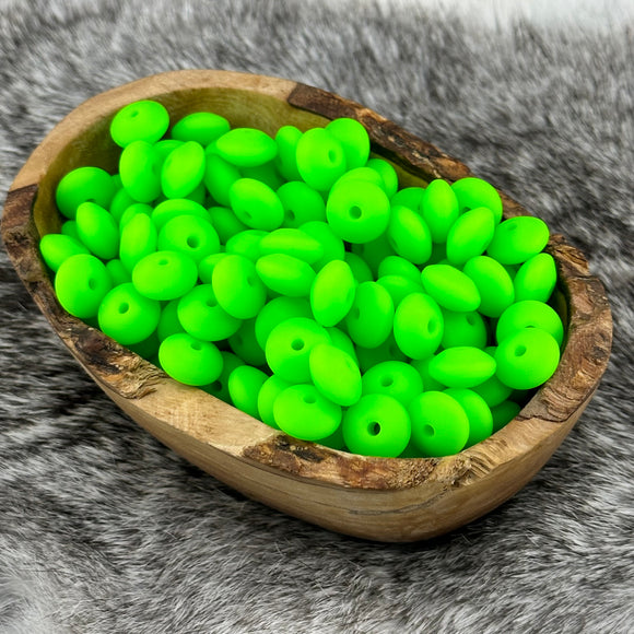 Neon Green Silicone Lentil  Bead 12x6mm