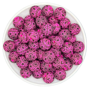 15-69 Black & Hot Pink Western Print 15mm Silicone Bead EXCLUSIVE