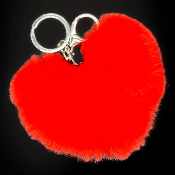 Extra Large Red Heart Pom Pom Keychain