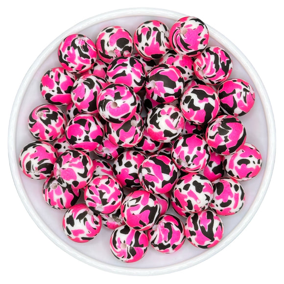 15-3 HOT PINK AND BLACK DOUBLE Cowhide 15mm Silicone Bead EXCLUSIVE