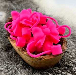 S-979 Hot Pink SILICONE Bow Straw Topper EXCLUSIVE