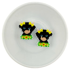 S-831 BLACK HIGHLAND Cow w/ YELLOW BOW Silicone Buddy EXCLUSIVE