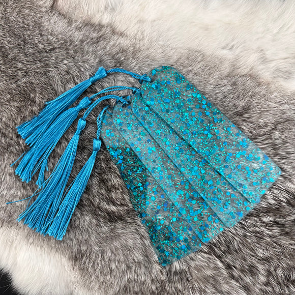 Turquoise Glitter Acrylic Beadable Bookmark w/ Tassel