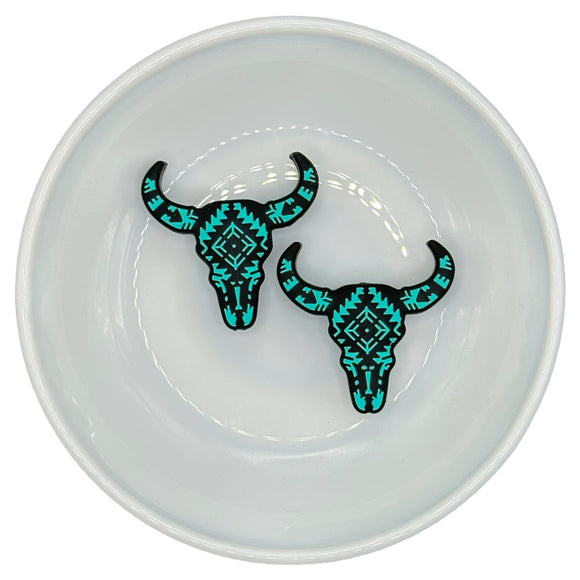 S-517 Turquoise & Black Aztec Bull Skull Silicone Buddy EXCLUSIVE
