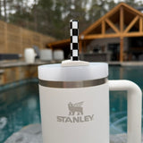 Black Checkered 40oz Plastic Straw