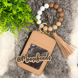 Tan Beaded Wristlet Keychain