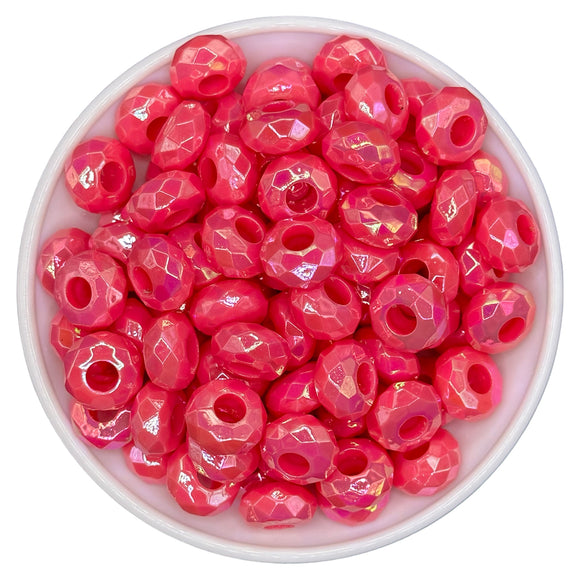 Hot Pink Iridescent Faceted Large Hole Spacer 15mm