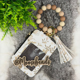 Tan Floral Beaded Wristlet Keychain