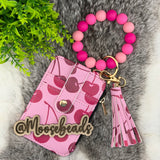Pink Cherries Beaded Wristlet Keychain