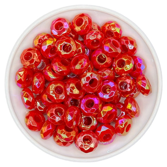 Red Iridescent Faceted Large Hole Spacer 15mm