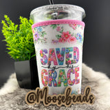 Saved By His Grace Reuseable Iced Coffee Cup Sleeve (Koozie) EXCLUSIVE