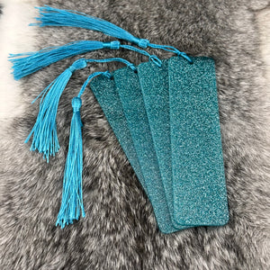 Blue Glitter Acrylic Beadable Bookmark w/ Tassel