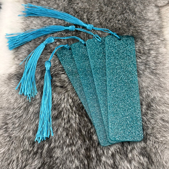 Blue Glitter Acrylic Beadable Bookmark w/ Tassel