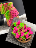 Neon Pink & Green Swirl SILICONE Bow Straw Topper EXCLUSIVE