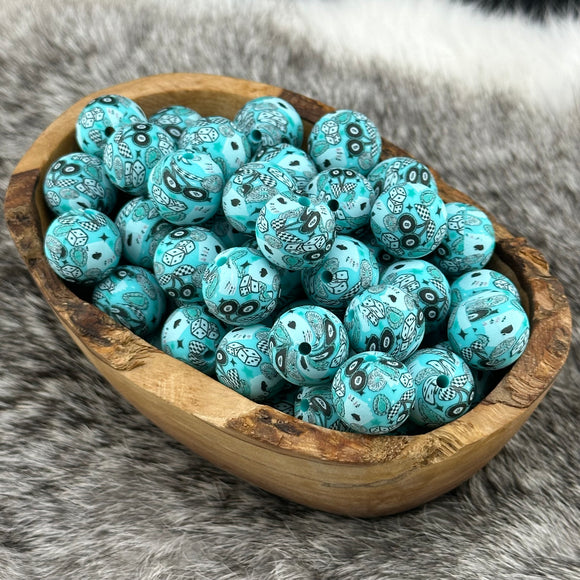 15-183  Magic 8 Ball Cherries (TURQUOISE) 15mm Silicone Bead EXCLUSIVE