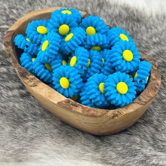 S-165 Neon Blue Small Daisy Silicone Focal Bead Exclusive Color