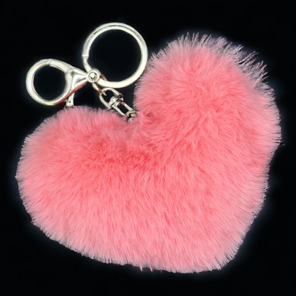 Extra Large Pink Heart Pom Pom Keychain