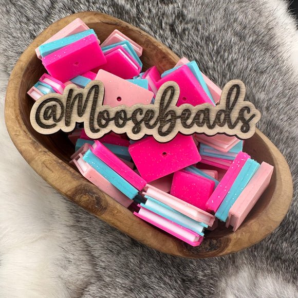 S-1335 Glittered Hot Pink, Turquoise & Coquette Pink 3D STACKED BOOKS Silicone Focal