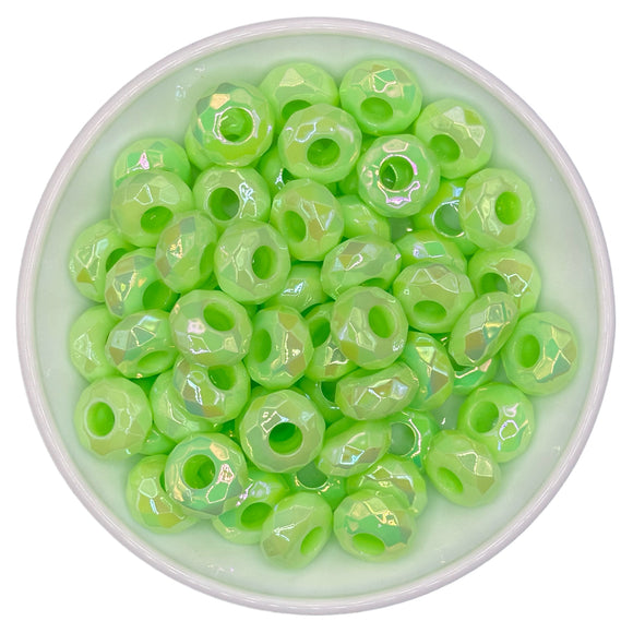 Lime Green Iridescent Large Hole Faceted Spacer 15mm
