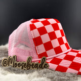 Pink & Red Checkered Trucker Hat (1 Hat)
