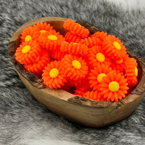 S-405 Neon Orange Small Daisy Silicone Focal Bead Exclusive Color