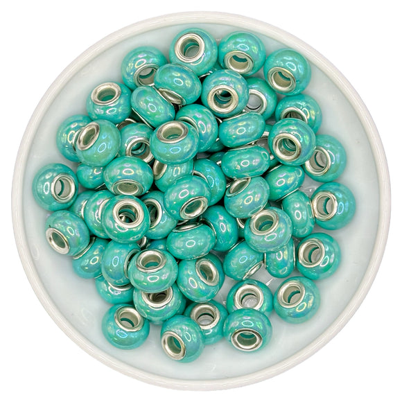 Iridescent Teal Large Hole Spacer 14mm