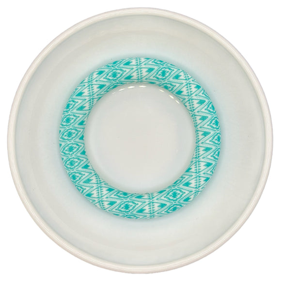 Turquoise & White Western Print 65mm Silicone Ring/Pendant