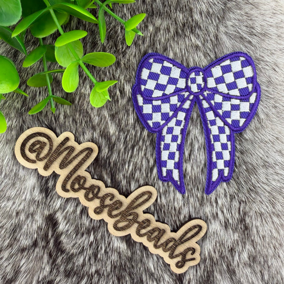 Purple Checkered Rounded Bow Embroidery Iron On Patch (1 Patch ...