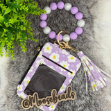 Purple Daisy Beaded Wristlet Keychain
