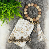 Tan Floral Beaded Wristlet Keychain