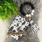 Cow Print Beaded Wristlet Keychain
