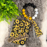 Sunflowers Beaded Wristlet Keychain