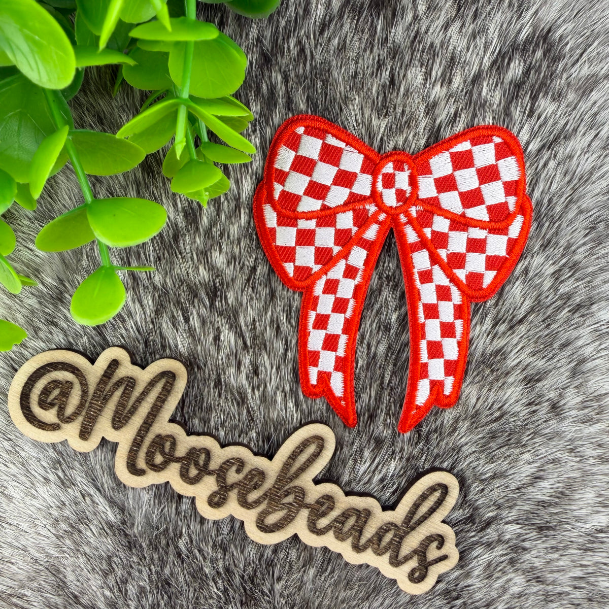 Red Checkered Rounded Bow Embroidery Iron On Patch (1 Patch) – Platinum ...