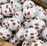 15-116 White Ladybug Print 15mm Silicone Bead EXCLUSIVE