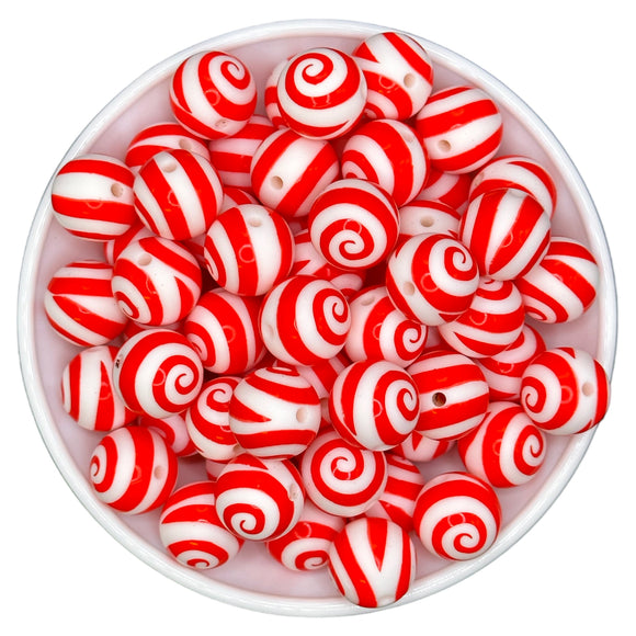 15-18 Red Swirl Print 15mm Silicone Bead