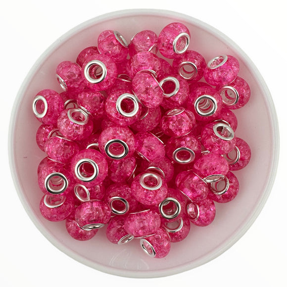 Hot Pink Cracked Glass Large Hole Spacer 14mm