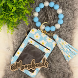 Blue Daisy Beaded Wristlet Keychain
