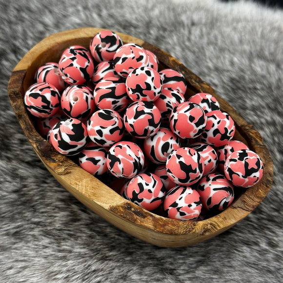 15-188 Coral & Black DOUBLE Cowhide 15mm Silicone Bead EXCLUSIVE