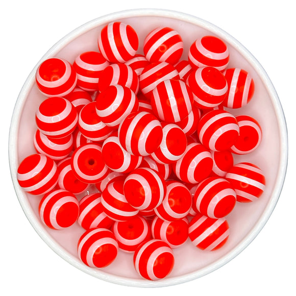 15-20 Red Stripe Print 15mm Silicone Bead