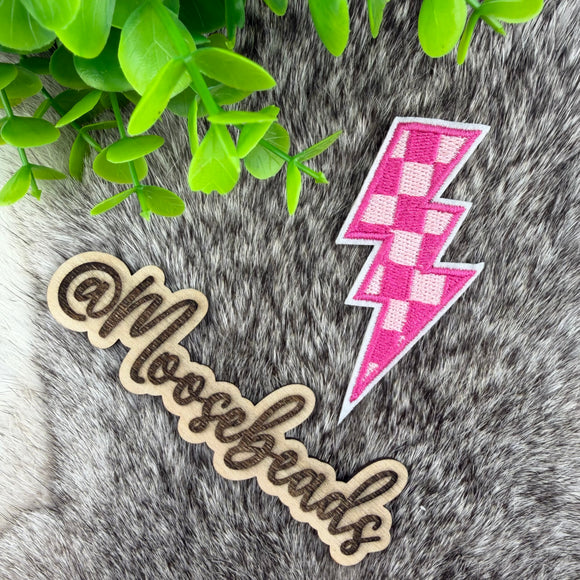 Pink Checkered Lightning Bolt Embroidery Iron On Patch (1 Patch ...