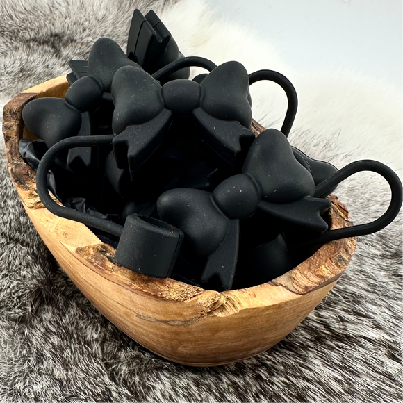 S-978 BLACK SILICONE Bow Straw Topper EXCLUSIVE