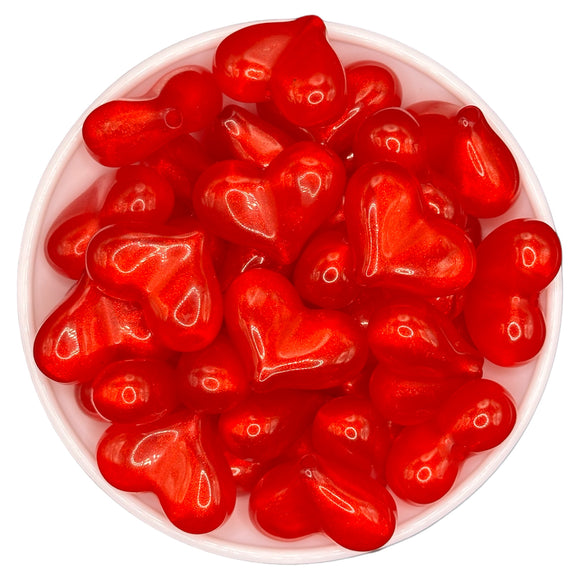 RED Shimmer Heart Acrylic Bead 28mm